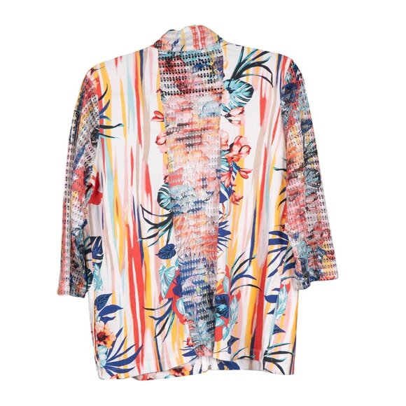 Onque Casual Floral Jacket L Womens Zip Mesh Back 3/4 Sleeves Bright Spring - Picture 6 of 6